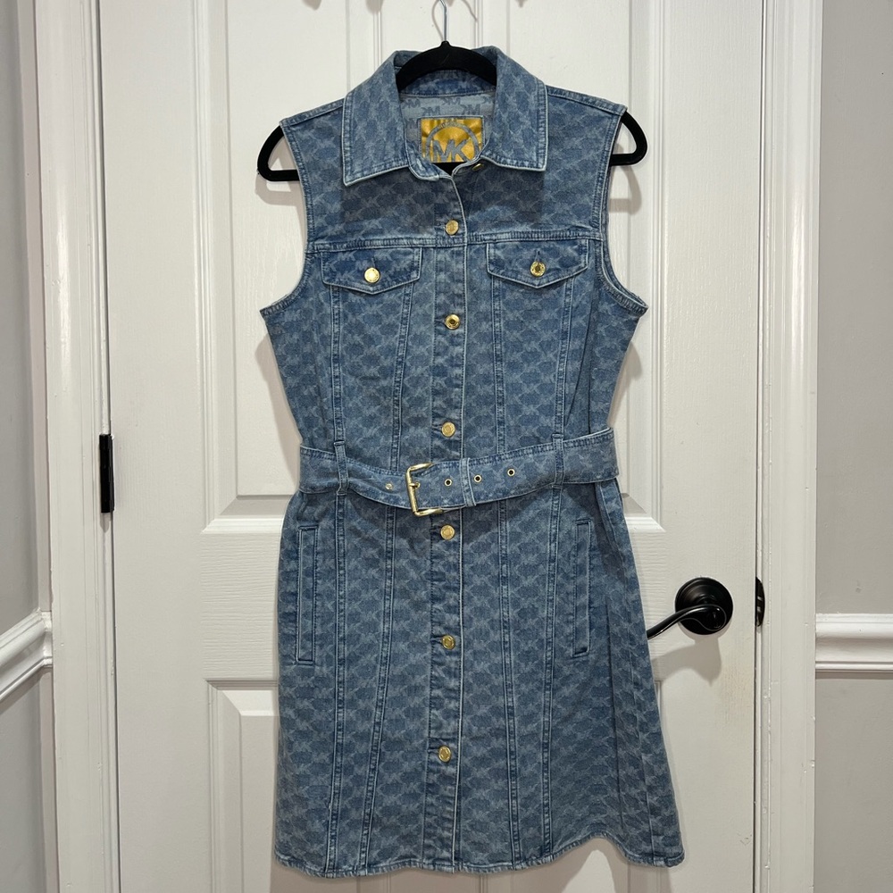 Michael Kors Light Blue Sleeveless Denim Dress with Belt